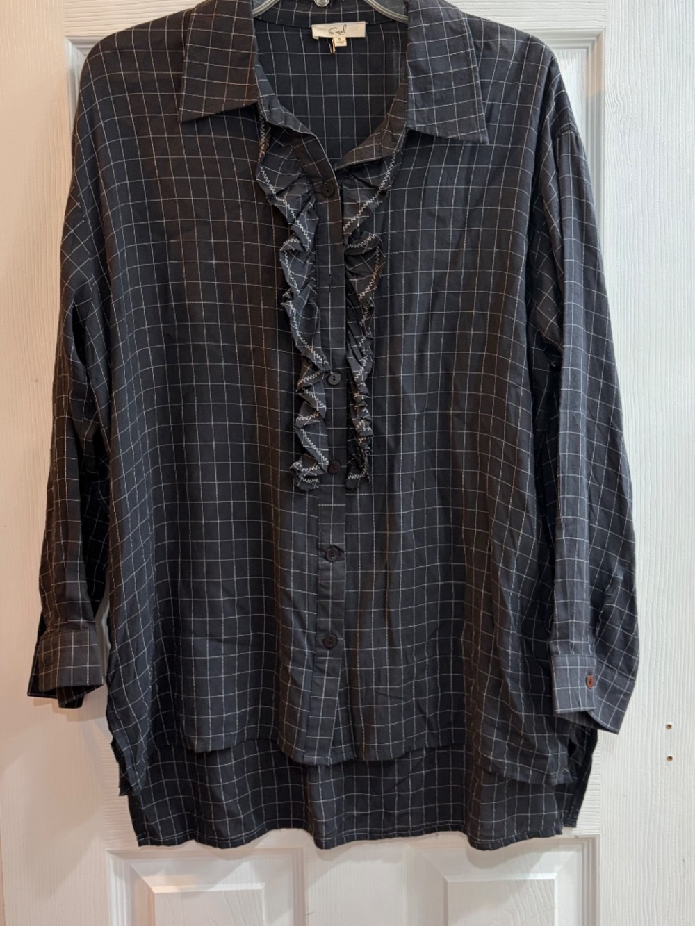 New Easel Oversized Shirt Dress Tunic Button Up Top Black Size Small Hi Low - Picture 4 of 7